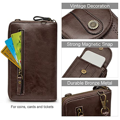 S-ZONE Women RFID Blocking Crossbody Cell Phone Purse PU Leather Wallet - color: Coffee