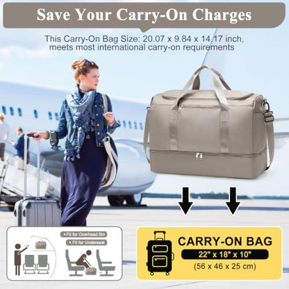 Travel Duffle Bag with Shoes Compartment,Carry-On Weekender Bags for Women - color: Camel, size: Large