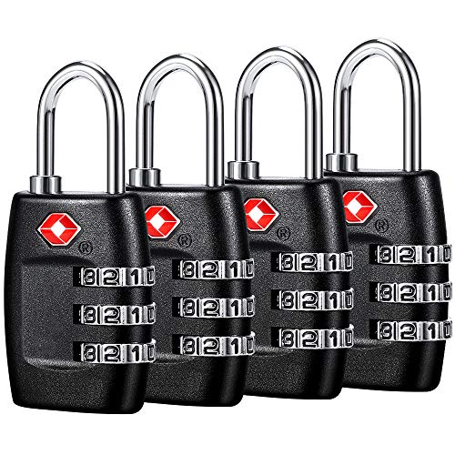TSA Luggage Locks (4Pack) - 3 Digit Combination Padlocks - Approved Travel Lock for Suitcases & Baggage (Black) - color: Black