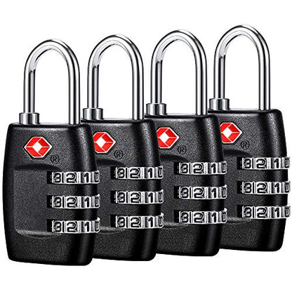 TSA Luggage Locks (4Pack) - 3 Digit Combination Padlocks - Approved Travel Lock for Suitcases & Baggage (Black) - color: Black