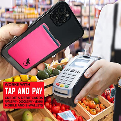 Phone Wallet - Adhesive Card Holder - Cell Phone Pouch - Stick on Lycra Pocket by Gecko - Carry Credit Cards and Cash - color: PINK BLACK