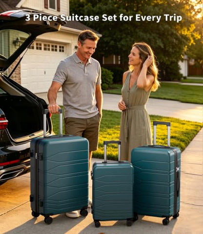 3 Piece Expandable Luggage Set with Spinner Wheels Hardshell Suitcase Set - color: Cyan