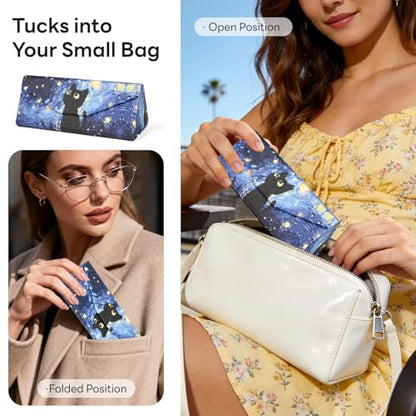Sunglasses Case, Foldable Glasses Case, Magnetic PU Leather Hard Shell Folding Eyeglass Holder Box - color: Van Gogh Cat