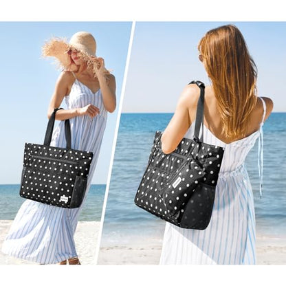 G4Free Beach Bag, Waterproof Sandproof Large Capacity Foldable for Women - color: Black White, size: 35L