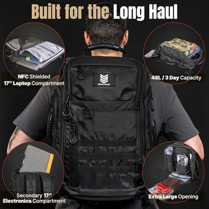 CARGO 48L Travel Backpack for Men, Structured Frame Holds Its Shape Loaded, 13 Zippered Compartments, Dual 17 Inch Laptop and Monitor Bays, Clamshell 3 Day Pack, 5.2 lb Empty