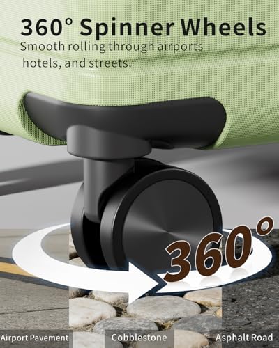3 Piece Expandable Luggage Set with Spinner Wheels Hardshell Suitcase Set - color: Green