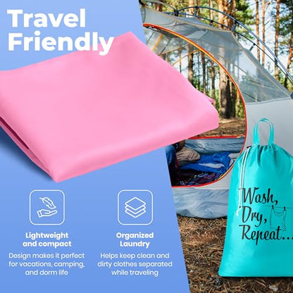 Handy Laundry Extra Large Travel Laundry Bags 2-Pack – Heavy Duty, Water-Resistant, Holds 4 Loads, Drawstring Closure, Fun Print for Camping, Dorms, Travel, Pink-Teal, 24 x 36 in - color: Pink-teal | Wash Dry Repeat