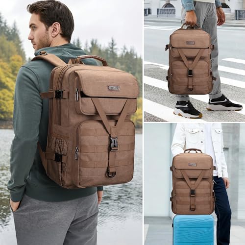 WITZMAN Canvas Travel Backpack for Men Large Laptop Backpack Fits 16 Inch - color: Brown