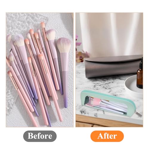 Psyqtsuary Small Clear Makeup Bag, PU Leather Travel Makeup Brush Bag - color: Light Green