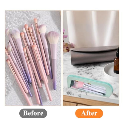Psyqtsuary Small Clear Makeup Bag, PU Leather Travel Makeup Brush Bag - color: Light Green