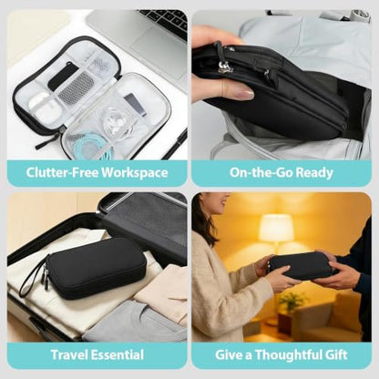 Double Layer Electronics Organizer, Travel Tech Pouch, Black - color: Black, size: Medium
