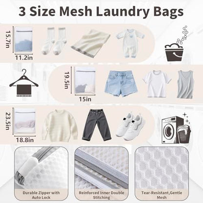 150L Laundry Bag Backpack with 3 Sizes Mesh Wash Bags and Shoulder Straps - color: Beige, size: 150L
