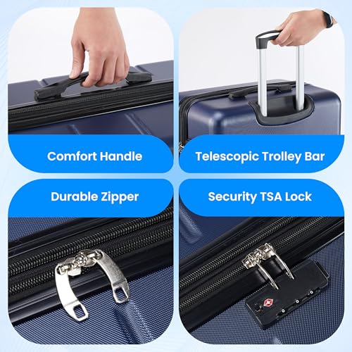 Simple Deluxe 24 Inch Hardside Carry On Luggage, Suitcase with Double Spinner Wheels & TSA Lock, Hard Shell Suitcase, Expandable Rolling Lightweight Luggage, Blue - color: Blue, size: 24 inch