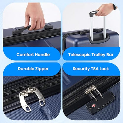 Simple Deluxe 24 Inch Hardside Carry On Luggage, Suitcase with Double Spinner Wheels & TSA Lock, Hard Shell Suitcase, Expandable Rolling Lightweight Luggage, Blue - color: Blue, size: 24 inch