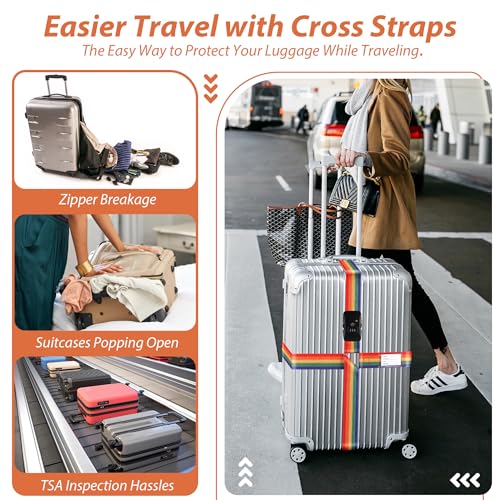 TSA Approved Luggage Straps with Combination Lock, Cross Rainbow - color: Cross Rainbow