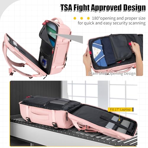 42L Carry On Travel Backpack With 4 Packing Cubes, TSA Friendly - color: Pink