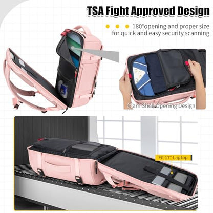 42L Carry On Travel Backpack With 4 Packing Cubes, TSA Friendly - color: Pink