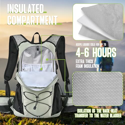 N NEVO RHINO Hydration Backpack, 18L Hiking Backpack with 3L Water Bladder - color: Seaweed Green