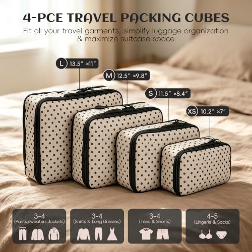 4 Set Compression Packing Cubes for Travel Essentials,Compressible Expandable Packing Cubes for Suitcase, Luggage Organizer Bags for Travel