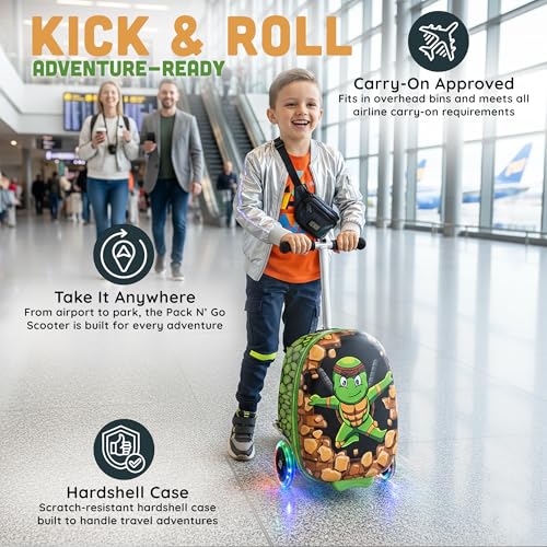 Kids Ride-On Suitcase Scooter, Carry-On Luggage, Ages 4+ - style: Turtle Ninja