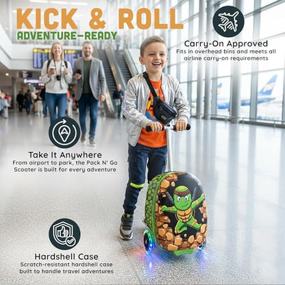 Kids Ride-On Suitcase Scooter, Carry-On Luggage, Ages 4+ - style: Turtle Ninja
