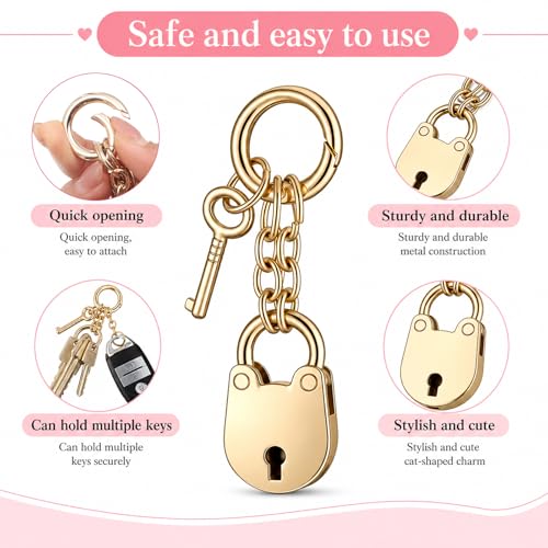 Bears Key Chain, Bear Padlock Bag Charms, Mini Bear Padlock Key Lock Gold Chain Pendant Handbags Fashion Accessories