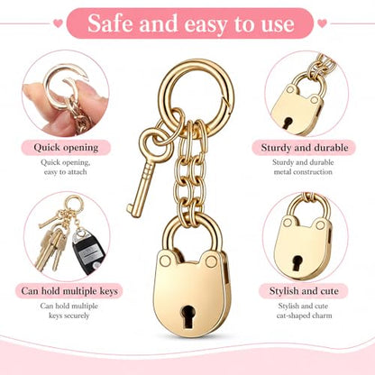Bears Key Chain, Bear Padlock Bag Charms, Mini Bear Padlock Key Lock Gold Chain Pendant Handbags Fashion Accessories