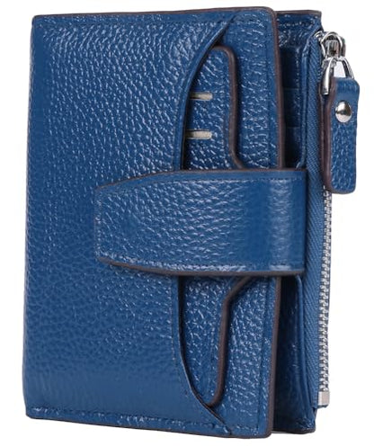 Women's RFID Blocking Leather Small Compact Bi-fold Zipper Pocket Wallet Card Case Purse with id Window - color: Lichee Blue
