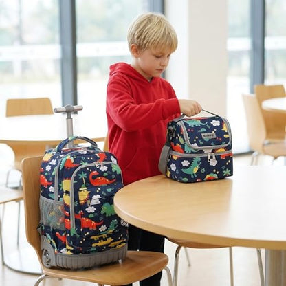 Kids Rolling Backpack Set 18" Roller Bag - Dinosaur