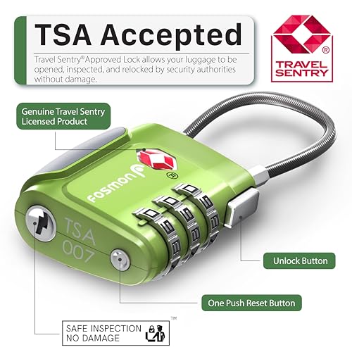 Fosmon TSA Approved Cable Luggage Locks, 3 Digit Combination, 2 Pack - style: 3 Digit green 2 pack
