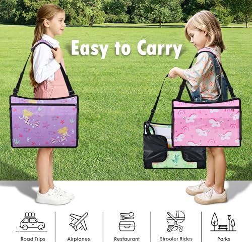 Kids Travel Tray for Toddler Car Seat, Road Trip Activities for Kid - color: Pink/Green-/Purple--3PCS