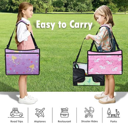 Kids Travel Tray for Toddler Car Seat, Road Trip Activities for Kid - color: Pink/Green-/Purple--3PCS