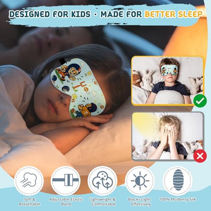 Kids Silk Sleep Mask, 100% Mulberry Silk Eye Mask with Adjustable Strap - color: Football Style