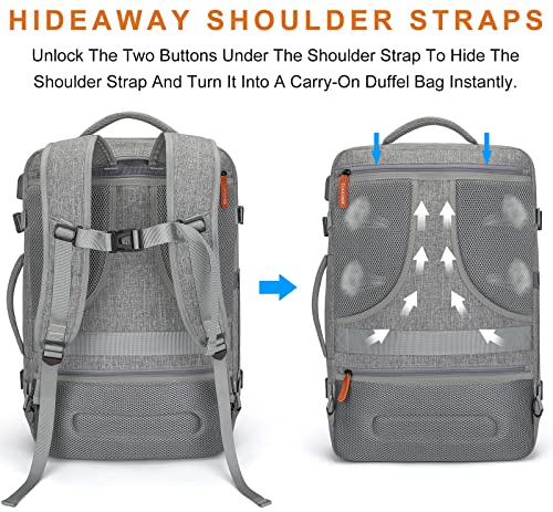 Lumesner 40L Expandable Carry On Travel Backpack with 4 Packing Cubes - color: Grey, size: 20 inches