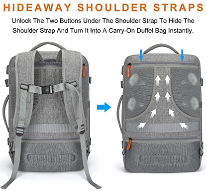 Lumesner 40L Expandable Carry On Travel Backpack with 4 Packing Cubes - color: Grey, size: 20 inches