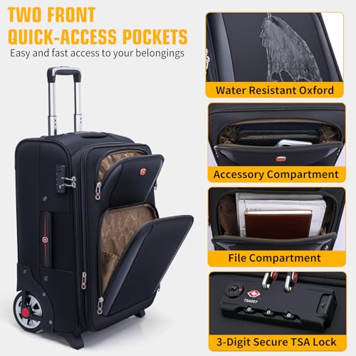 ROPLUS Laduga Softside Expandable Luggage with Large Steel Wheels Checked-Luggage Suicase (Black, 29-Inch) - color: Black, size: 29-Inch
