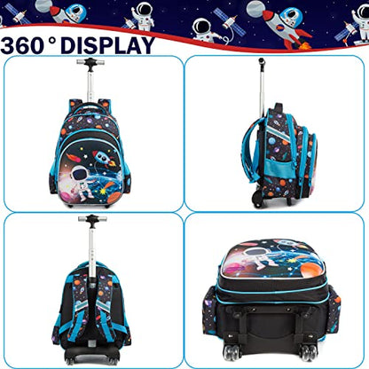 Meetbelify Boys Rolling Backpack Kids Backpacks with Wheels for Elementary Student School Bags Trolley Trip Luggage - color: A Dark Blue