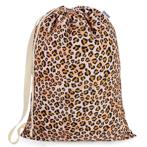 Canvas Laundry Bag with Shoulder Strap & Drawstring, Leopard, 23"W x 29"H - color: Leopard