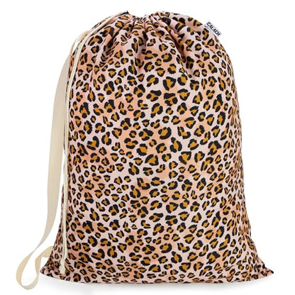 Canvas Laundry Bag with Shoulder Strap & Drawstring, Leopard, 23"W x 29"H - color: Leopard