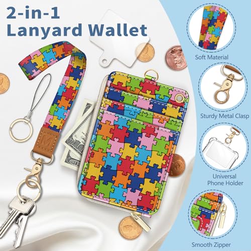 Autism Awareness Lanyard Wallet with Id Badge Holder Keychain Card - color: Autism Awareness