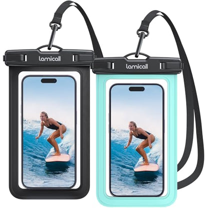 Lamicall 2Packs Waterproof Pouches, Beach Vacation Essentials for Wemen Men - color: Black & Green