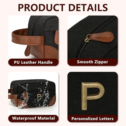 Personalized Toiletry Bag for Men, Birthday Gifts for Men Him | Initial Custom Travel Dopp Kit, Water-Resistant Shaving Bag with Large Capacity, Travel Essentials, Gift Bag for Men, P - style: P