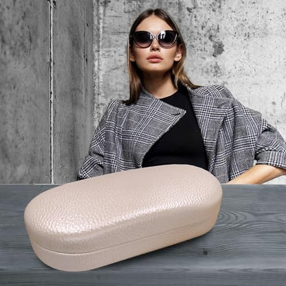 MyEyeglassCase - Large Sunglasses Case - Hard Glasses Case Holder w/Pouch & Cloth - Eyeglass Case Aviator Frames Men & Women - color: Cream Pearl