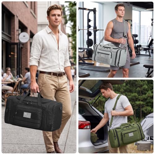 S-ZONE Expandable Travel Duffle Bag, 50L to 60L Tactical Gym Duffel for Men - color: Grey
