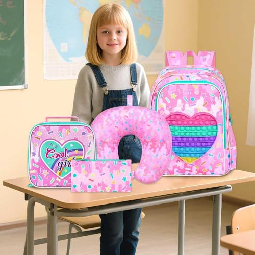 CCJPX 5PCS Kids Luggage Set for Girls, Carry-on Suitcase 18" Heart Pink - color: Ice cream pink 5pcs