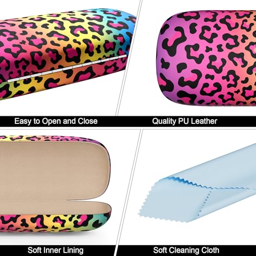 Eyeglasses Case, Hard Shell Protective Case for Glasses, Unisex for Women Men - color: Colorful Leopar