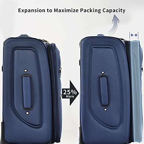 Merax Suitcase Set Softside 3-Piece Expandable Luggage with Travel Bag - color: Deep Blue(22/26/30/Bags)