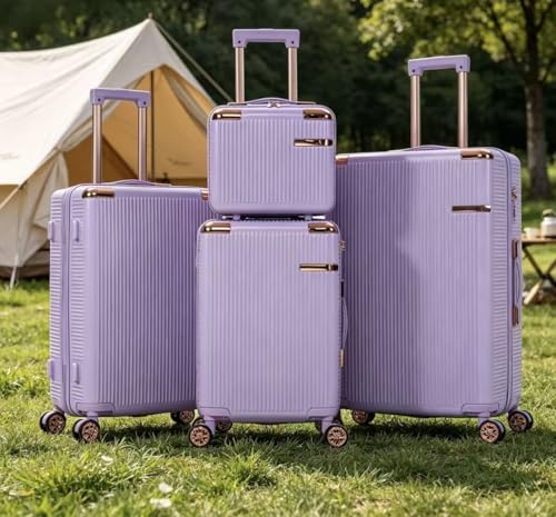 4-Piece Hardside Luggage Set, Lightweight ABS Suitcase with 360° Dual Spinner Wheels, TSA Password Lock, Portable Travel Luggage, Purple