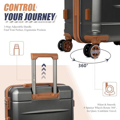 KUNEL Luggage Sets, Lightweight Durable Hardshell, 5 Piece, 20/24/28Inch - color: Gray