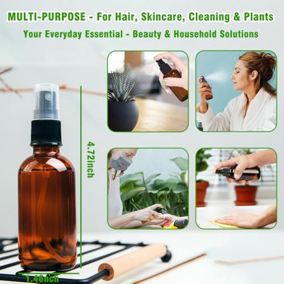 2oz Amber Glass Spray Bottles for Essential Oils, Hair, Skincare, Cleaning & Travel,4-Pack Small Empty Spray Bottle - style: 4 Set